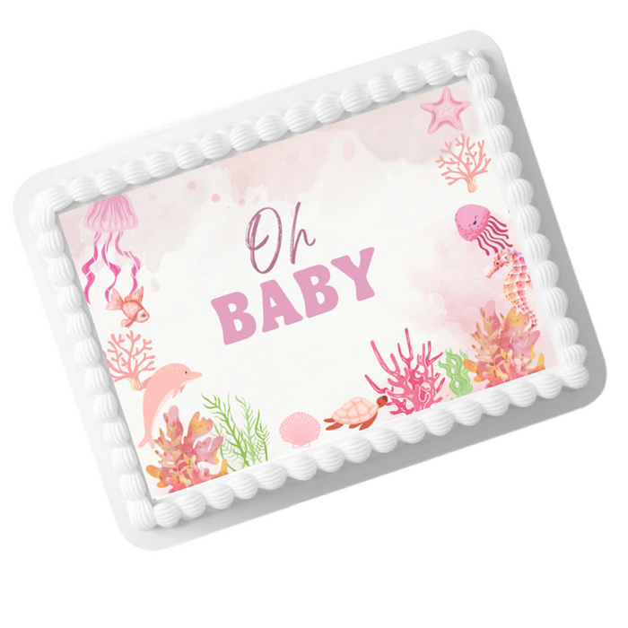 Edible Photo Image Cake Decoration Topper - Under the Sea Baby Pink