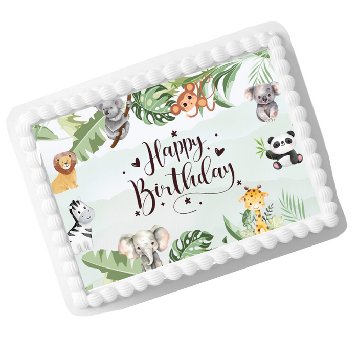 Edible Photo Image Cake Decoration Topper - Jungle Happy Birthday