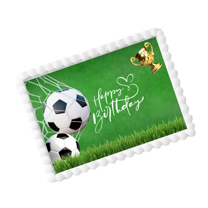 Edible Photo Image Cake Decoration Topper - Soccer Ball Championship Cup