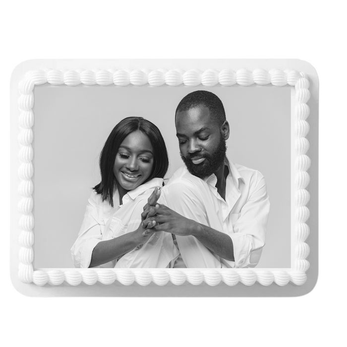 Single Photo Black & White Edible Cake Decoration Topper with Your Photos