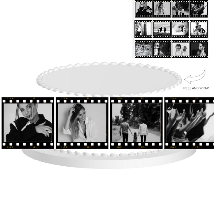 12 Photo Black & White Movie Reel Edible Cake Decoration / Cake Border Image Cake Topper with Your Photos