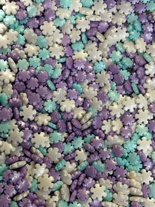 White Blue Purple  Pearlized Snowflakes Shaped Candy Sprinkles