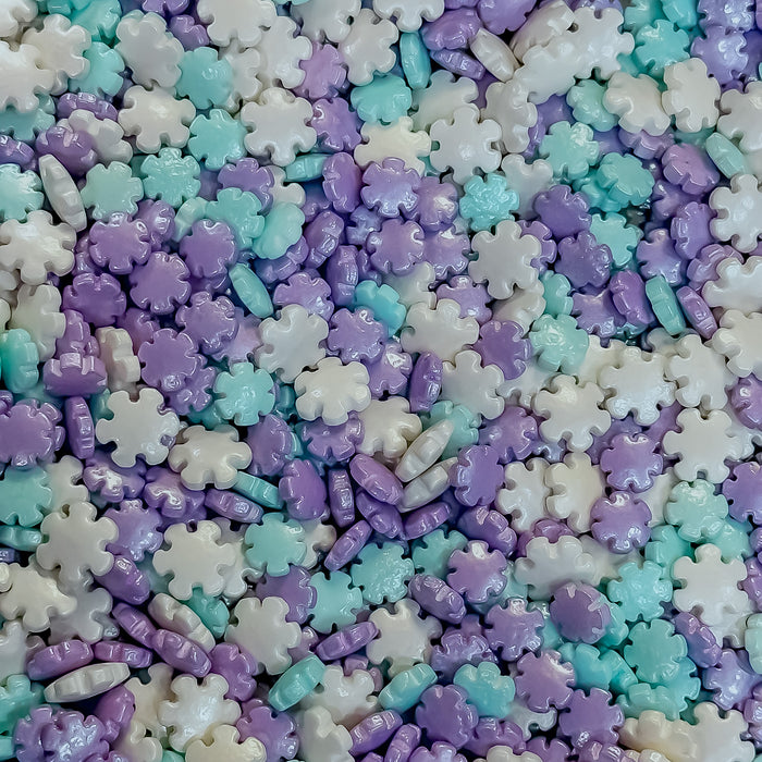 White Blue Purple Pearlized Snowflakes Shaped Candy Sprinkles