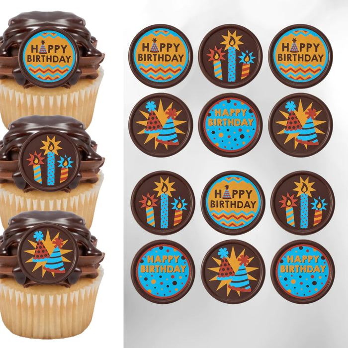 Happy Birthday Discs Chocolate Decorations - 12ct