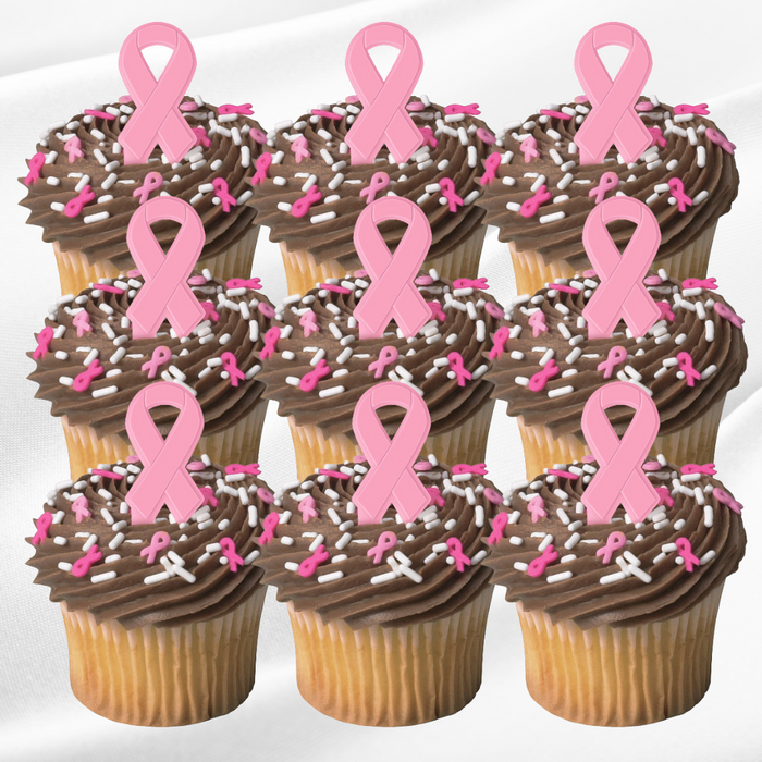 Pink Ribbon Breast Cancer Dessert Decoration Cupcake Topper Picks - 12ct