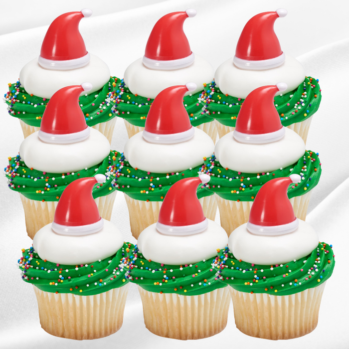 Santa Hat Dessert Decoration Cupcake Topper Picks - 12ct