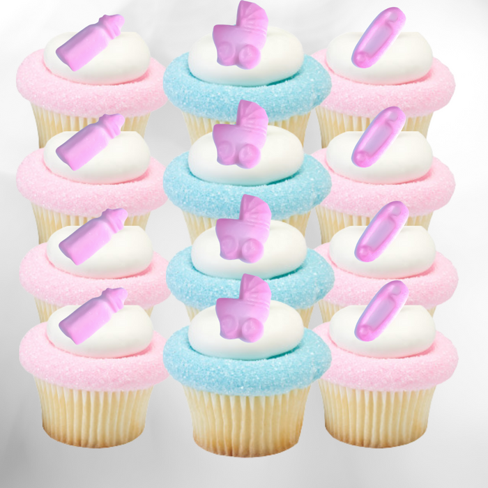 Baby Pink Edible Icing Decorations - 12ct, Asstd.