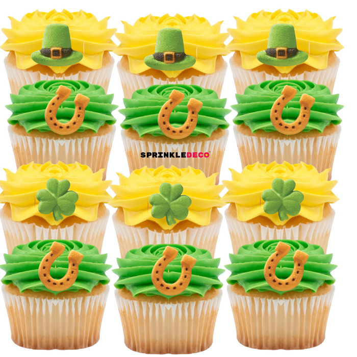 Shamrock Good Luck Assortment Ready to Use Edible Cake Cupcake Sugar Icing Decorations 12ct