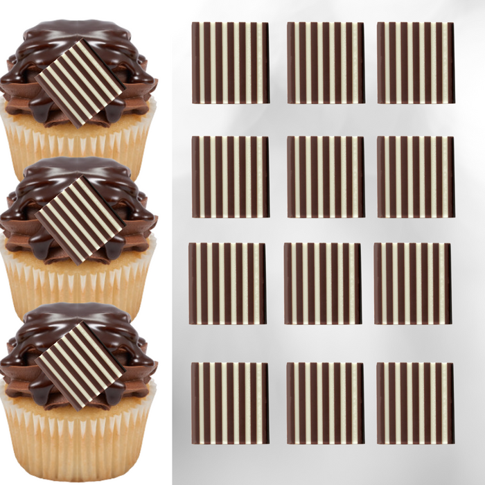 Striped Square Chocolate Decorations (Dark/White) - 12ct