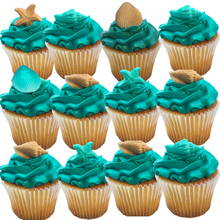 Seashells & Starfish Decorative Sugars (Teal & Sand) - 12ct, Asstd.