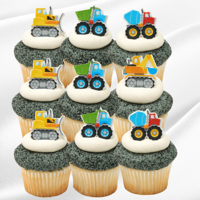 Tractor Dump Truck Construction Dessert Decoration Cupcake Toppers - 12ct