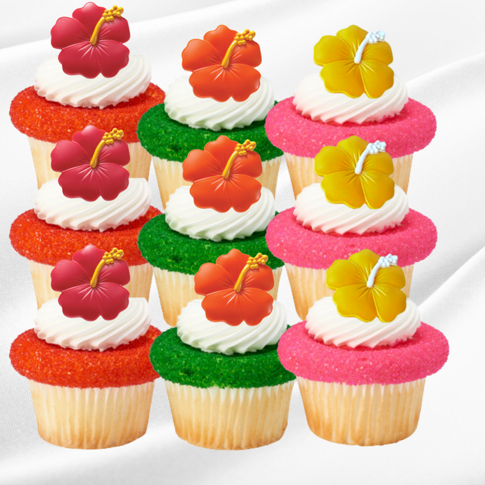 Hibiscus Flower Dessert Decoration Cupcake Toppers - 12ct