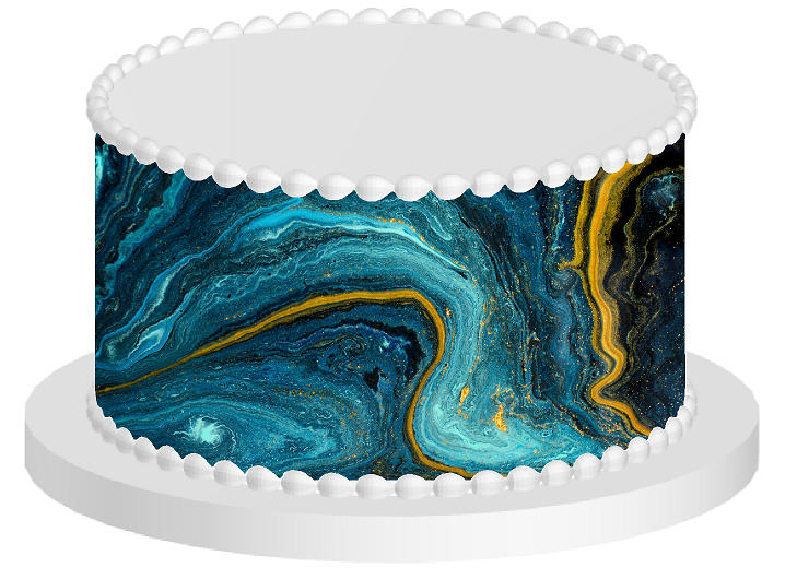 Turquoise and Gold Edible Cake Decoration Wrap