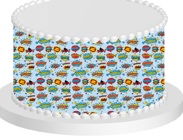 Super Hero Pow on Blue Edible Cake Decoration Wrap