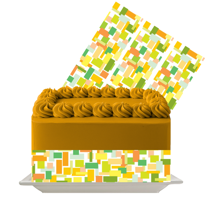 Yellow & Green Geometric Block Pattern Edible Cake Wrap | 8x10 Icing Sheet | Modern Cake Decoration
