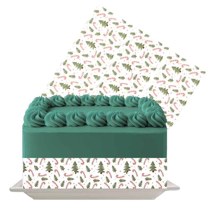 Christmas Tree & Candy Cane Edible Cake Wrap | Holiday Icing Sheet | Festive December Cake Decoration