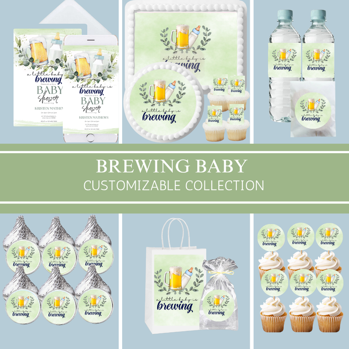 Brewing Baby Party Collection | Edible Cake Toppers, Cupcake Picks, Labels & Favor Bags