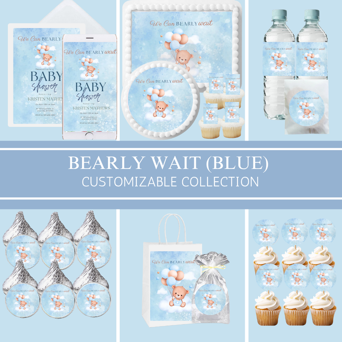 Bearly Wait Blue Party Collection | Edible Cake Toppers, Cupcake Picks, Labels & Favor Bags