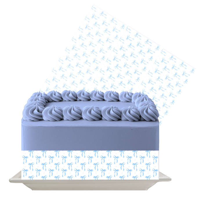 Blue Bow Edible Cake Wrap | Cute Gift-Themed Icing Sheet | Birthday & Baby Shower Cake Decoration