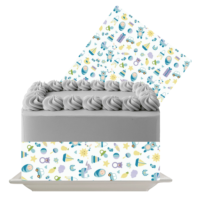 Cute Baby Doodle Edible Cake Wrap | Baby Icons Icing Sheet | Baby Shower & Newborn Cake Decoration