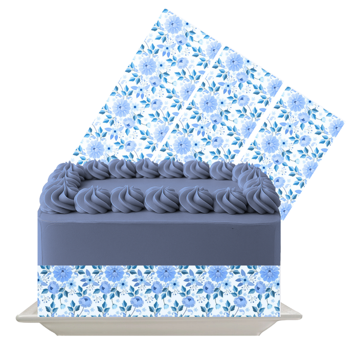 Blue Flowers Edible Cake Wrap | Floral Icing Sheet | Elegant Blue Cake Decoration