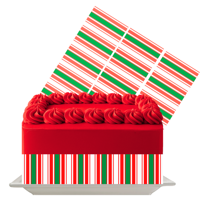 Christmas Stripe Gift Edible Cake Wrap | Candy Cane Stripe Icing Sheet | Holiday Gift-Themed Cake Decoration