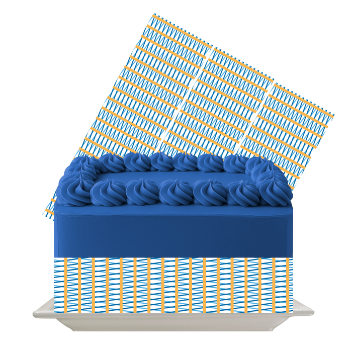 Blue & Golden Pinstripe Edible Cake Wrap | 8x10 Icing Sheet | Elegant Party Cake Decor
