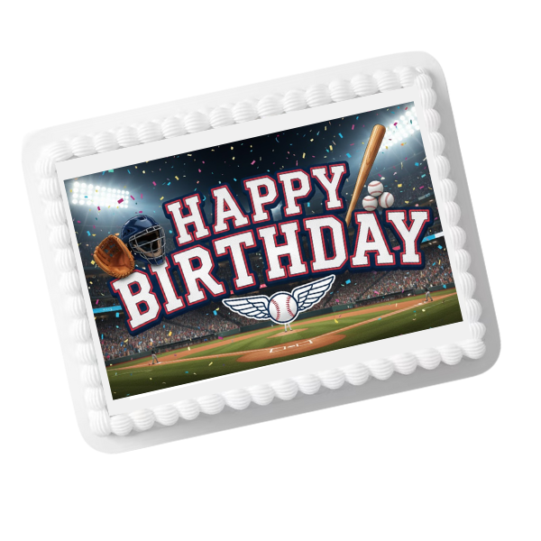 Baseball Stadium Happy Birthday Edible Cake Topper – 8x10 Frosting Sheet | Sports Theme Decoration