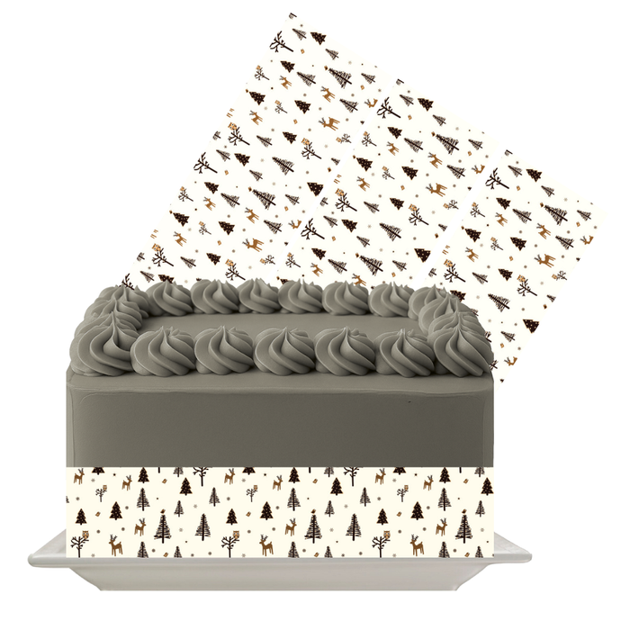 Tiny Christmas Trees Edible Cake Wrap | Minimalist Holiday Icing Sheet | Festive Christmas Cake Decoration