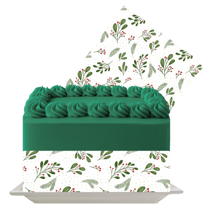 Christmas Holly & Leaves Edible Cake Wrap | Holiday Icing Sheet | Festive Winter Cake Decoration