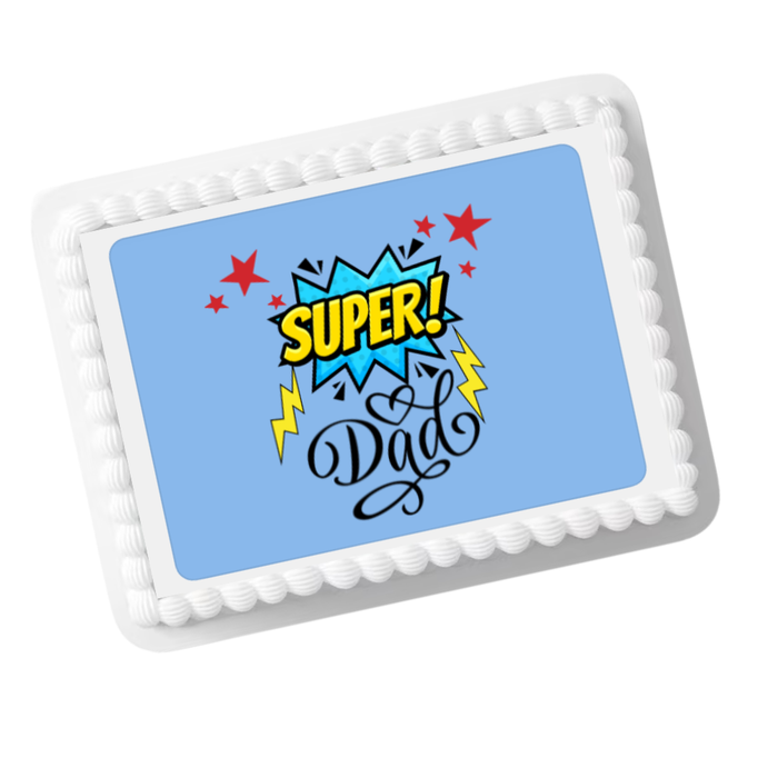 Super Dad Comic Style Edible Cake Topper – 8x10 Frosting Sheet | Father’s Day Cake Decoration