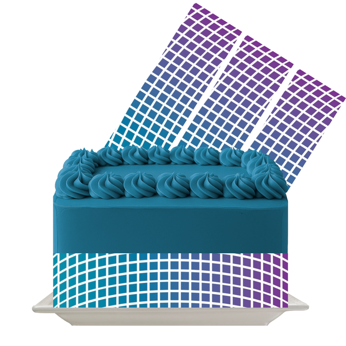 Blue and Purple Tech-Grid Mosaic Edible Cake Wrap | 8x10 Icing Sheet | Futuristic Cake Decor
