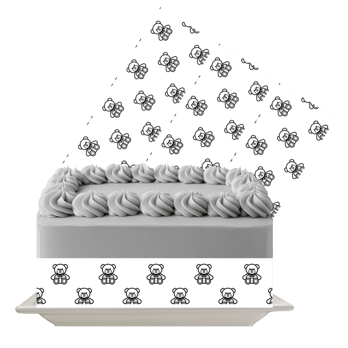 Black Teddy Bear Outline Edible Cake Wrap | Cute Baby Shower Icing Sheet | Minimalist Bear Cake Decoration