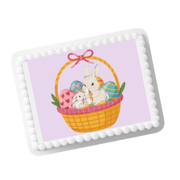 Easter Basket Bunnies Edible Cake Topper – 8x10 Frosting Sheet | Easter Cake Decoration