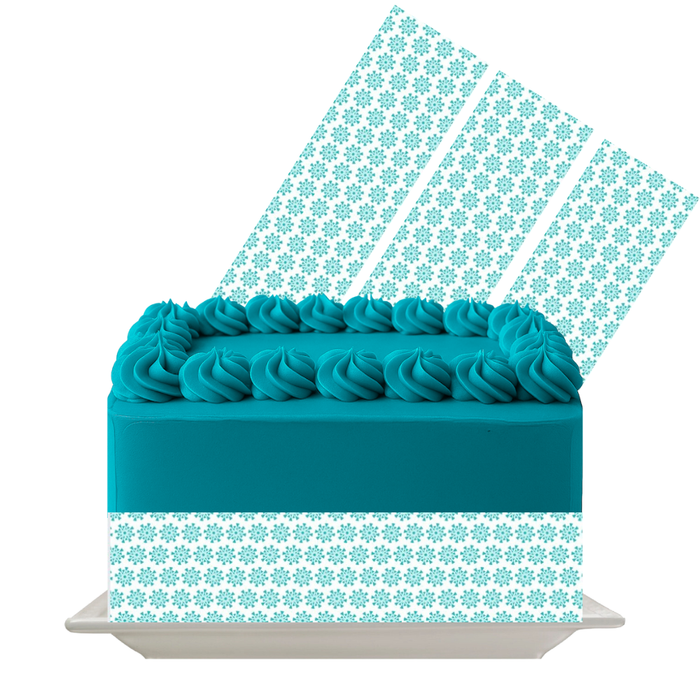 Teal Hexa Bloom Edible Cake Wrap | Blue Floral Tile Icing Sheet | Modern Patterned Cake Decor