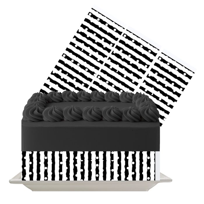 Black Stripes & Dots Edible Cake Wrap | Modern Pattern Icing Sheet | Stylish Celebration Cake Decoration
