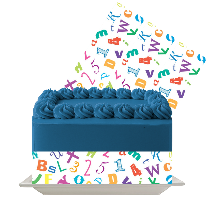 Alphabet & Numbers Colorful Edible Cake Wrap | 8x10 Icing Sheet | Kids Learning & School Theme Cake Decor