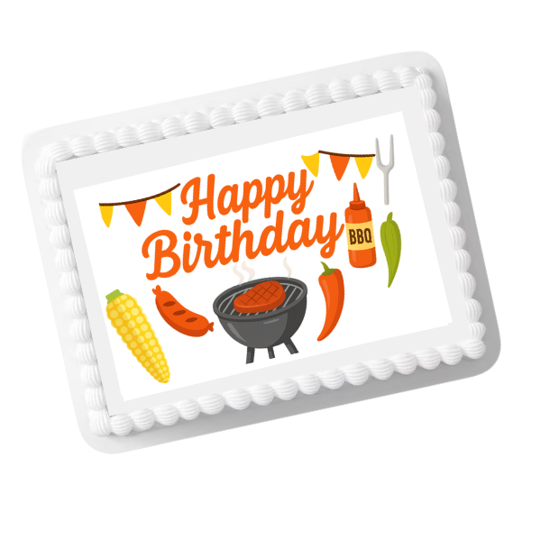 BBQ Grill Fest Happy Birthday Edible Cake Topper – 8x10 Frosting Sheet | Barbecue Party Decoration