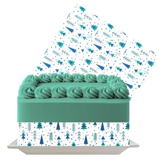 Blue and Green Woods Edible Cake Wrap | Nature Forest Icing Sheet | Scenic Cake Decor