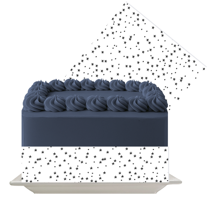 Black Stars & Dots Edible Cake Wrap | Night Sky Icing Sheet | Galaxy & Birthday Cake Decoration