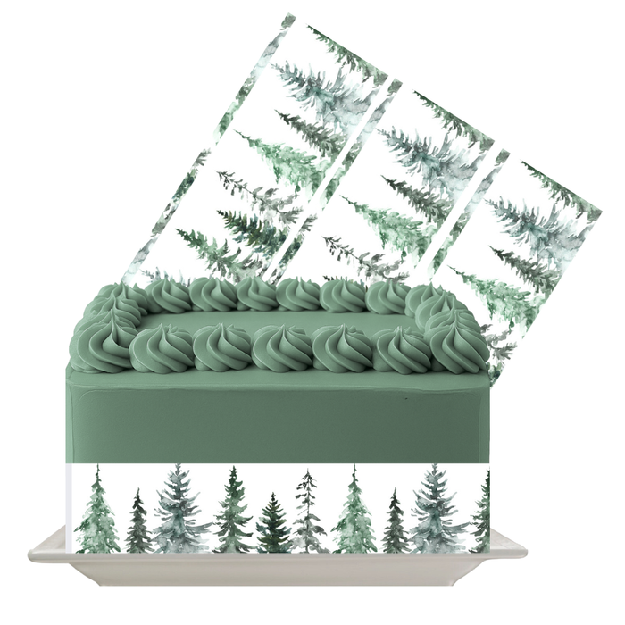 Green & Black Wood Edible Cake Wrap | Rustic Woodgrain Icing Sheet | Nature-Themed Cake Decoration