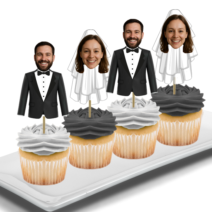 Bride and Groom  Your Photo Face Cupcake Toppers -Set 12