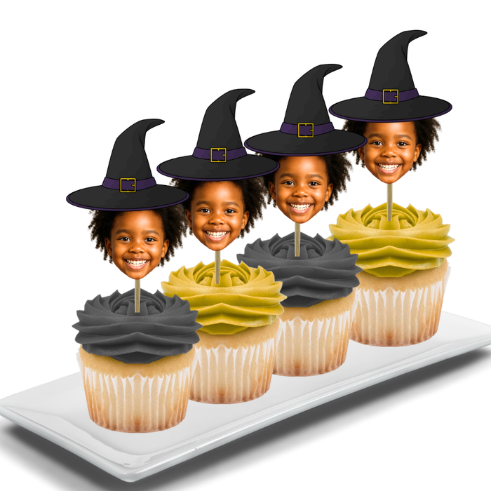 Witch Hat Your Photo Face Cupcake Toppers -Set 12