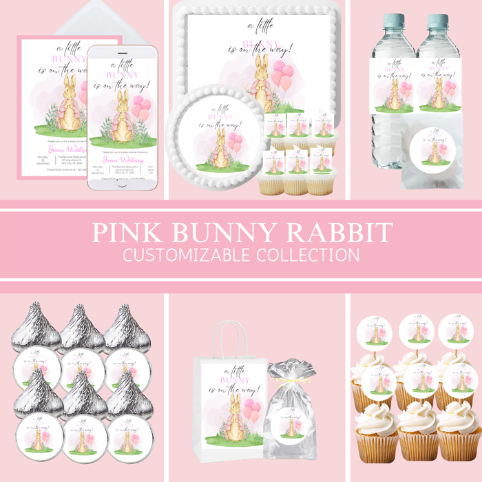 Pink Bunny Rabbit Party Collection | Edible Cake Toppers, Cupcake Picks, Labels & Favor Bags