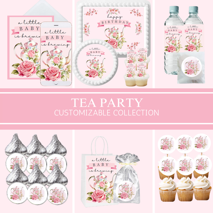 Tea Party Collection | Edible Cake Toppers, Cupcake Picks, Labels & Favor Bags
