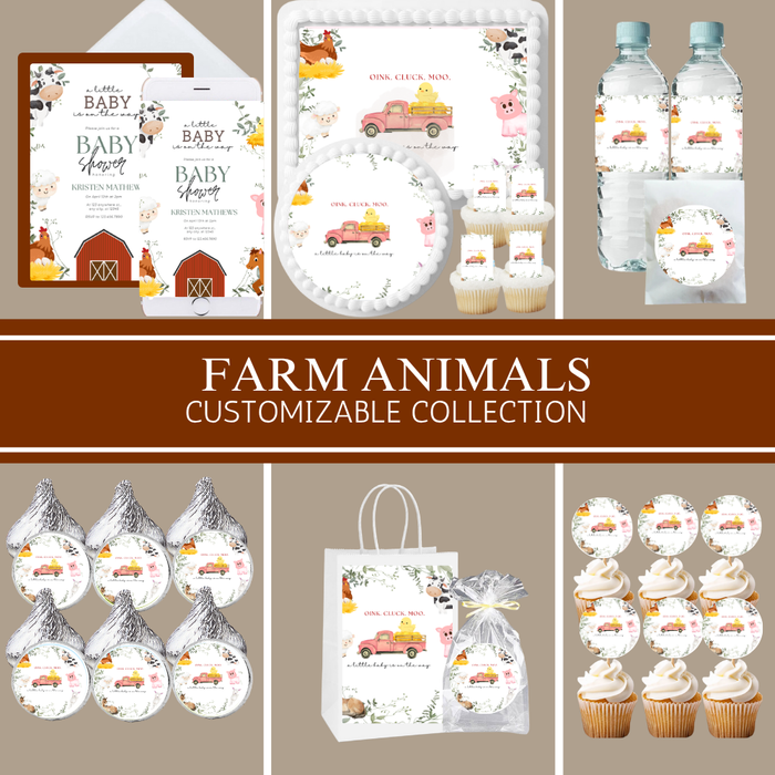Farm Animals Party Collection | Edible Cake Toppers, Cupcake Picks, Labels & Favor Bags