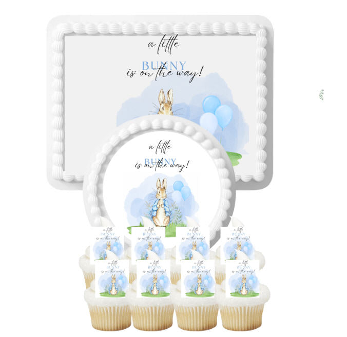 Blue Bunny Rabbit Party Collection | Edible Cake Toppers, Cupcake Picks, Labels & Favor Bags