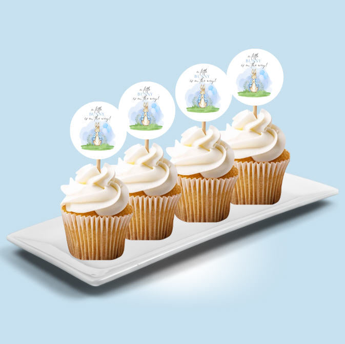 Blue Bunny Rabbit Party Collection | Edible Cake Toppers, Cupcake Picks, Labels & Favor Bags