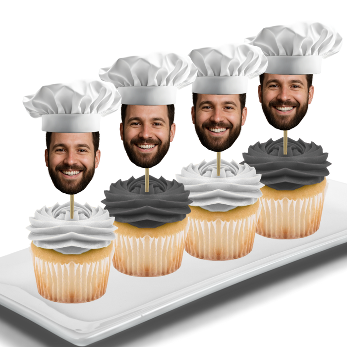 Chef Hat Your Photo Face Cupcake Toppers -Set 12