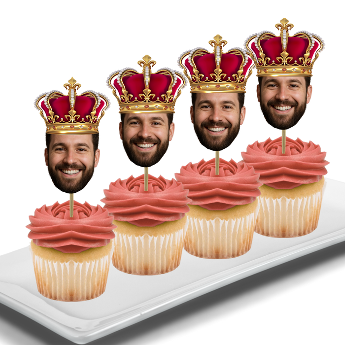 King Crown Your Photo Face Cupcake Toppers -Set 12